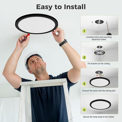 hepside 6Pack 12Inch LED Flush Mount Ceiling Light, Super Slim 24W LED Ceiling Light, Dimmable&3000K/3500K/4000K/5000K/6500K Adjustable Flat Ceiling Light Fixture for Bedroom,Living Room,Kitchen-Black