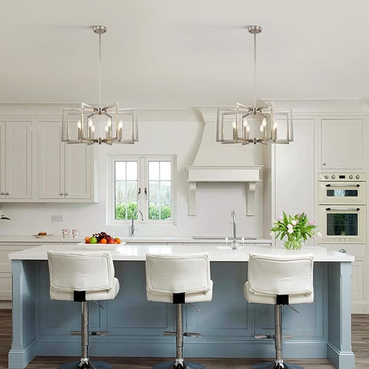 Klgxnrd 8-Light Modern Farmhouse Brushed Nickel Chandeliers for Dining Room, Large Industrial Kitchen Table Chandelier, Metal Geometric Hanging Light Fixture for Living Room Entryway Foyer Stairway