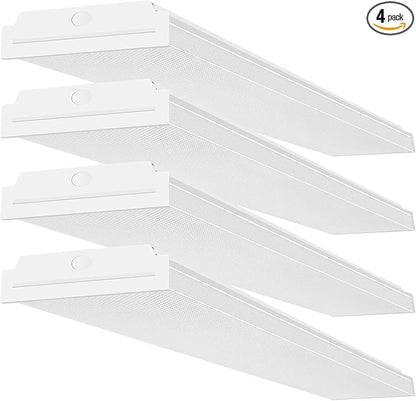 FAITHSAIL 60W LED Wraparound Light 4FT LED Office Lights, 7200 Lumens 4000K, 4 Foot Flush Mount Wrap Shop Puff Ceiling Lighting Fixtures for Garage Workshop, Fluorescent Light Replacement, 4 Pack