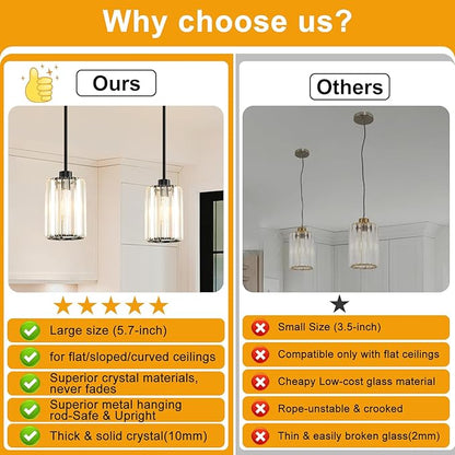 3 Pack Pendant Lights Kitchen Island, Modern Black Pendant Light Fixtures, Mini Chandelier Crystal Kitchen Island Lighting, Hanging Pendant Lights Fixture for Kitchen Island Dining Room Hallway Foyer