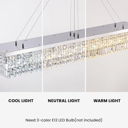 7PM Rectangle K9 Crystal Chandelier Modern Rectangular Pendant Light Fixture for Dining Room Kitchen Island Chrome L59'' x W10'' x H9''