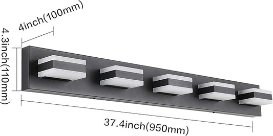 SOLFART Black Bathroom Vanity Lights Over Mirror Dimmable LED Modern Black Bathroom Lighting Bath Wall Lighting S8568 (5 Lights)