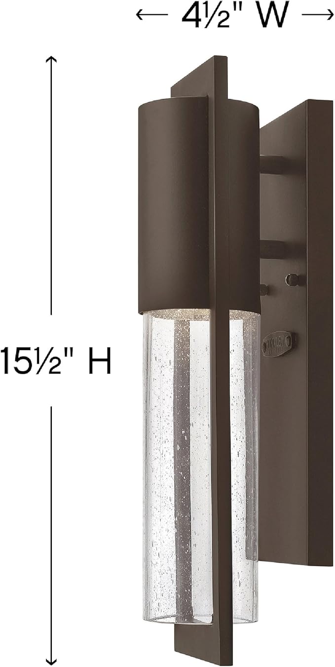 Hinkley Shelter Medium Outdoor Wall Mount Lantern, Minimalist Style, Dark Sky-Compliant, Solid Aluminum/Clear Seedy Glass, Buckeye Bronze