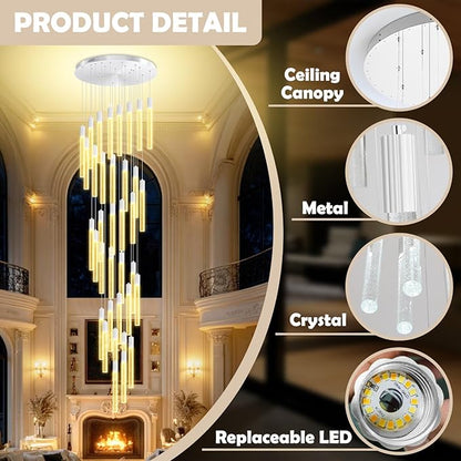 200" Extra Long Crystal Chandelier High Ceiling Lighting 36-Lights Modern Bubble Pendant Light Dimmable LED Staircase Foyer Entryway Villa Loft Duplex Hall Hotel Lobby Tall Ceiling Pendant Fixture