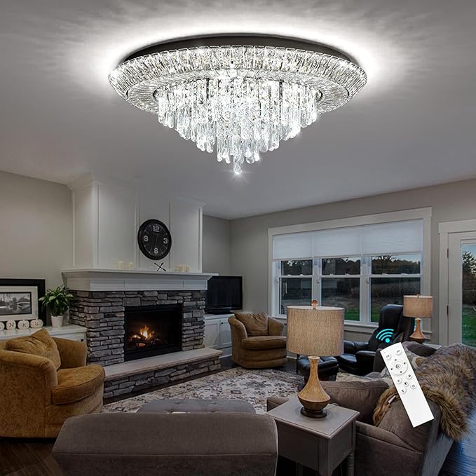 Modern Black Crystal Chandelier LED Ceiling Light Fixture Raindrop Chandeliers Dimmable Lighting for Living Room Dining Room Entryway Bedroom