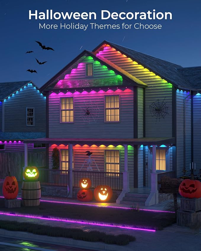 CINOTON Permanent Outdoor Lights Pro 200ft, Smart RGBCW Eaves Lights with 120 LEDs, IP67 Waterproof, 111 Scene Modes for Daily and Festival, Halloween Christmas Holiday Decor, APP/Voice/Remote Control