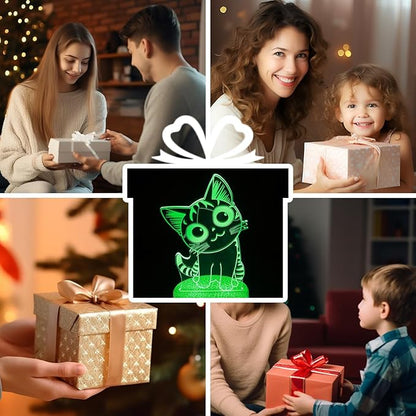 3D Cat Night Light Gifts for Kids 16 Color Change Decor Bedside Lamp with Remote and Smart Touch, Gifts for Christmas Birthday Boys Girls