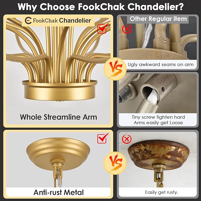 24 Light Gold Chandelier 51'' Large Candle Chandeliers for High Ceiling Foyer Brushed Brass Gold Chandelier Light Fixture for Large Living Room Dining Room Stairs Entry Restaurant Hotel
