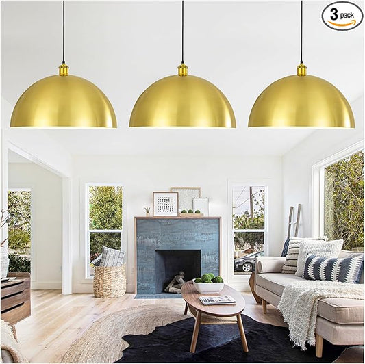 Gold Pendant Light, 20" Farmhouse Ceiling Light with Gold and White, Elegant Semi-Circular Shade Design, Adjustable Height Industrial Dome Pendant Lights for Kitchen Island, Dining Room