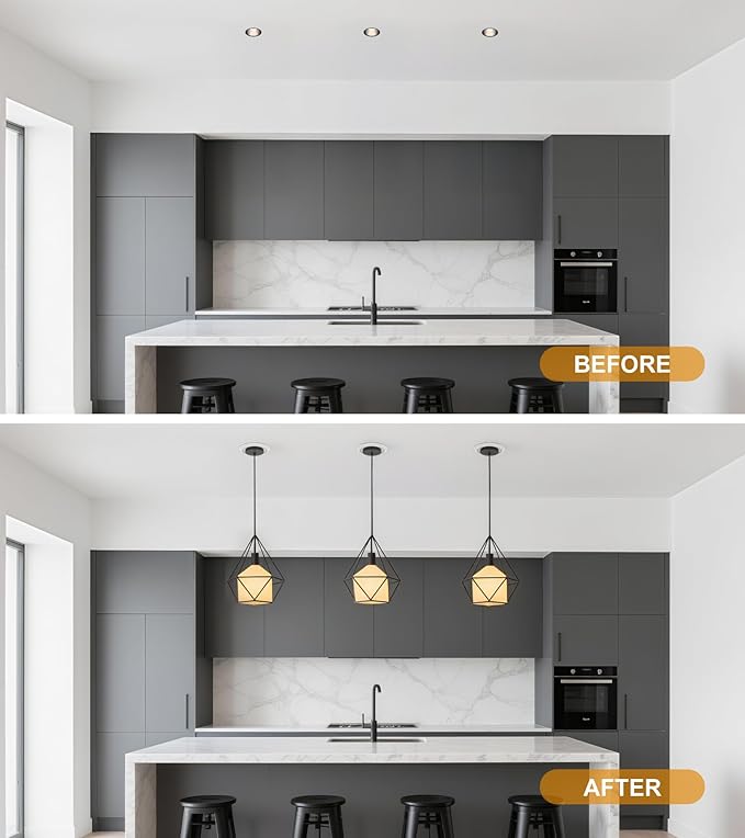 Recessed to Pendant Light Converter Kit - 6 Inch Can Light Conversion, Includes E26 Socket, Mounting Bracket, Round Ceiling Plate & 3D White Cover