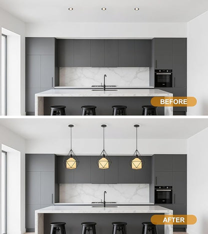 Recessed to Pendant Light Converter Kit - 6 Inch Can Light Conversion, Includes E26 Socket, Mounting Bracket, Round Ceiling Plate & 3D White Cover