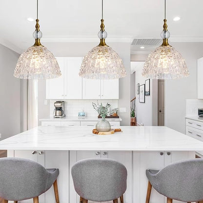 Glass Pendant Light Set of 3 Bronze Small Pendant Light with Clear K9 Crystal Ball Hanging Lights 7.68 in for Kitchen Island Hallway Entryway Bedroom lampara colgante para isla de cocina
