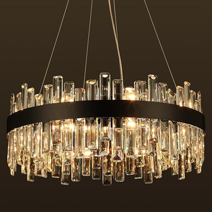 Crystal Chandeliers for Dining Room Lights Fixtures, 16 Lights Luxury Gold Modern Chandeliers for Bedroom, 2-Tier Round Crystal Lighting Fixtures for Living Room Entryway Kitchen Island D24 Inch