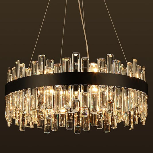 Crystal Chandeliers for Dining Room Lights Fixtures, 16 Lights Luxury Gold Modern Chandeliers for Bedroom, 2-Tier Round Crystal Lighting Fixtures for Living Room Entryway Kitchen Island D24 Inch
