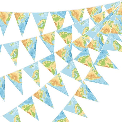 HESTYA 5 Pieces 49 Feet Travel Themed Party Decoration Bon Voyage Map Pennant Banner Around The World Themed Triangle Flag Bunting Banner for Graduation Classroom Farewell Retired Party Decor Supplies
