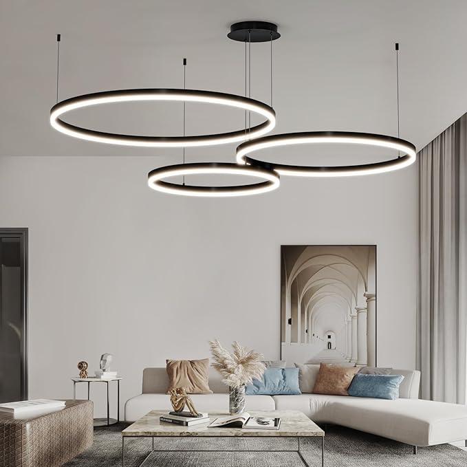 Mikeru Modern LED 3 Ring Chandelier Light, Ceiling Pendant Light Fixtures with Remote Control 3000k-6500K Adjustable Color Temperature Light for Living Room, Bedroom, Kitchen （15.7+23.6+31.5N）