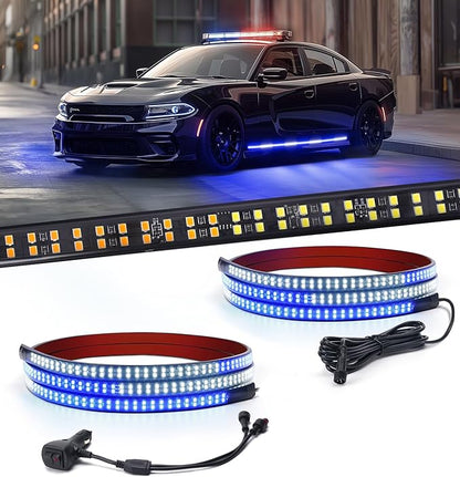 Xprite 2PCS 70 Inch Running Board Lights, 864 LED Emergency Strobe Light Strip, Truck LED Light Strip, Flexible Waterproof Running Board Emergency Lights for Trucks Pickup SUV Jeep – White & Blue