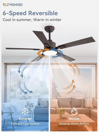 ZMISHIBO 52 inch Bronze Ceiling Fans with Lights and Remote, Indoor/Outdoor Farmhouse Ceiling Fan for Bedroom Living Room Patio, 6 Speed Reversible Quiet DC Motor, 3 CCT, Dual Finish Blades
