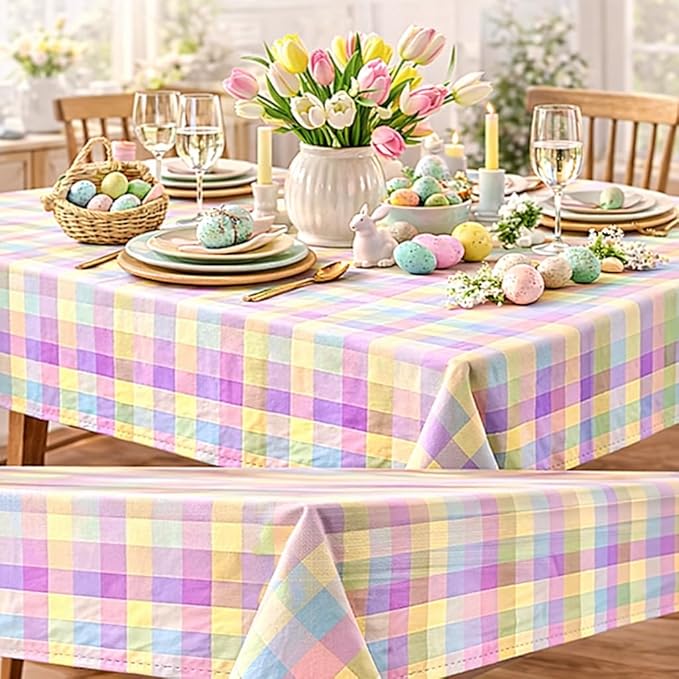 Urban Villa Easter Tablecloth Buffalo Check Table Cloth Tabletop Cover Kitchen Dining Tablecloth 100% Cotton Great Parties Wedding Holiday Dinner Easter Rectangle 60X102 Inches 8-10 Seats Table Cloth