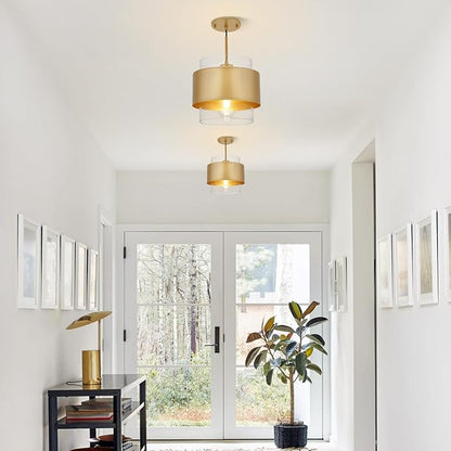 9.8" Gold Pendant Lights Kitchen Island, Farmhouse Pendant Lighting with Clear Glass Shade, Industrial Hanging Pendant Lights Fixture for Kitchen Island Dining Room Hallway