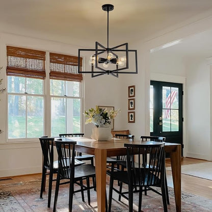 23.6” Black Chandelier for Dining Room 6 Light Kitchen Chandelier over Table Farmhouse Dining Room Light Fixtures Over Table,Hanging Pendant Light Fixture with Adjustable Height for Entryway,Foyer