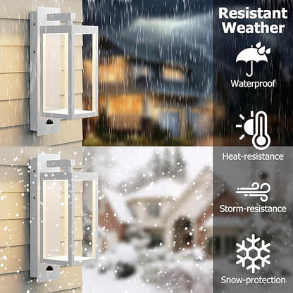 Outdoor Light Wall Sconce Motion Sensor Porch Light for House,15" LED Modern Exterior Lighting Fixture Black,Waterproof Outside Lantern with Clear Glass for Garage Patio Garden