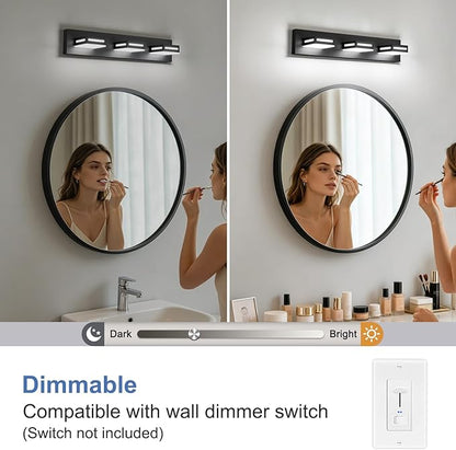 LED Modern Bathroom Light Fixtures, 3-Light 24-Inch Dimmable 5CCT Adjustable Matte Black Vanity Lights for Bathroom Lighting Fixtures Over Mirror, 350° Rotatable Wall Lamp