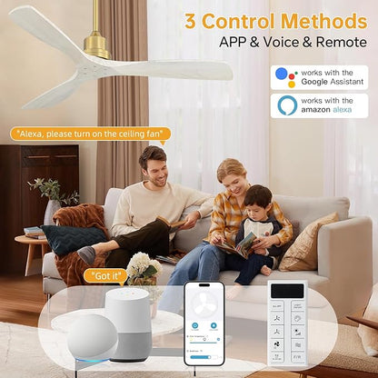 Sofucor Smart Ceiling Fan no Lights, 52" Low Profile Ceiling Fans with Remote, Compatible with Alexa/Google/App, 6-Speed Timing Reversible DC Motor for Bedroom Living Room Patio Indoor Outdoor