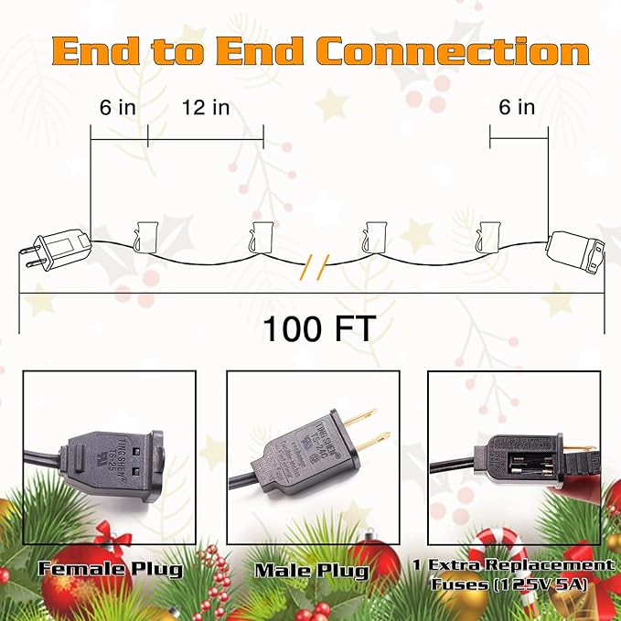 C7 Black Sockets String - 100FT 12" Spacing - Outdoor Christmas Stringer Set
