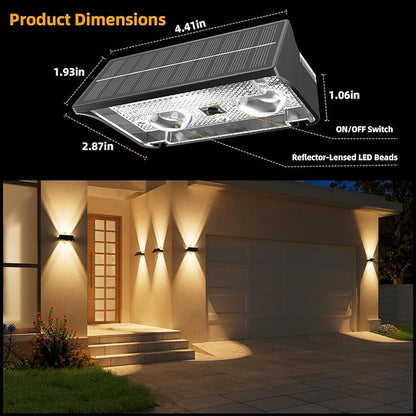 NIORSUN Solar Fence Lights Outdoor, 8 Pack Up and Down Waterproof Solar Wall Lights, Warm & Cool White + RGB, Fence Lights with Lens, Dusk to Dawn Lighting for Patio, Backyard, Pool, Railing (Black)