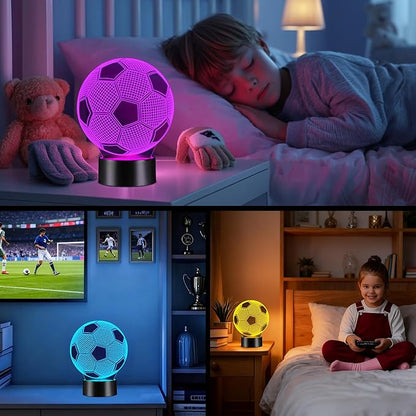 Linkax Soccer Gifts for Teens Boys Girls, Soccer Ball 3D Illusion Lamp Night Light Room Decor, 16 Colors Change 6 7 8 9 10 11 12 Year Old Boy Sports Fan Birthday Gifts