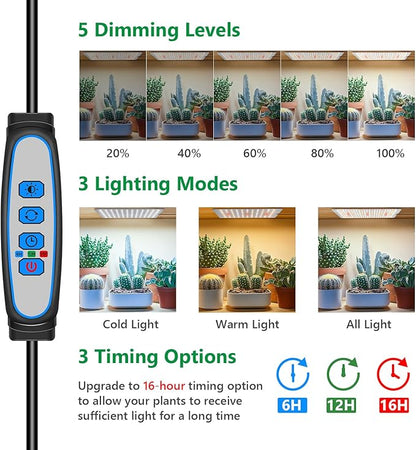 Aumtrly Grow Lights for Indoor Plants, 882 LED Full Spectrum Plant Light 6 Panel for Growing Seedling Starting, Slim Grow Lamp with UL Adapter, 6/12/16H Timer, 3 Light Modes, 5 Dimmable