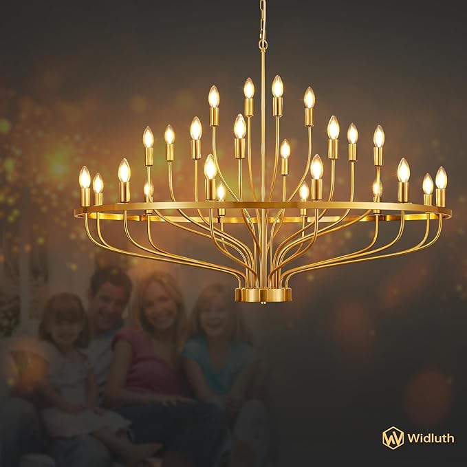 47.2" Modern Large Gold Chandelier Vintage 24-Lights Mid Century Modern Candle Style Chandeliers Light Fixture Vintage Rustic Golden Chandelier for Dining Room, Kitchen, Living Room, E12