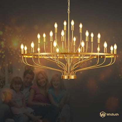 47.2" Modern Large Gold Chandelier Vintage 24-Lights Mid Century Modern Candle Style Chandeliers Light Fixture Vintage Rustic Golden Chandelier for Dining Room, Kitchen, Living Room, E12