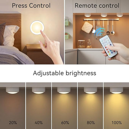 SEMSMOKS Battery Operated LED Puck Lights with Wireless Remote, 13 Color RGB - for Closet, Bedroom Wall, Under Cabinet, Battery Powered Push Lights. Convenient 3M Stick On (Black, 3pcs)