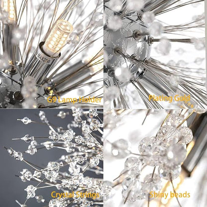 Modern Firework 8 Lights Crystal Chandeliers, Sputnik Dandelion Chrome Chandelier Light Fixture Pendant Lighting for Bedroom, Foyer, Hallway, Entryway, Kitchen, Dining Room