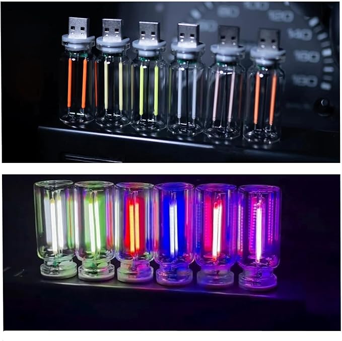 Touch Control Car Atmosphere Light, USB Lights Portable Mini Glass Bottle LED Bulb Night Lights - Blue, USE for Vehicle Bedroom Camping Decoration