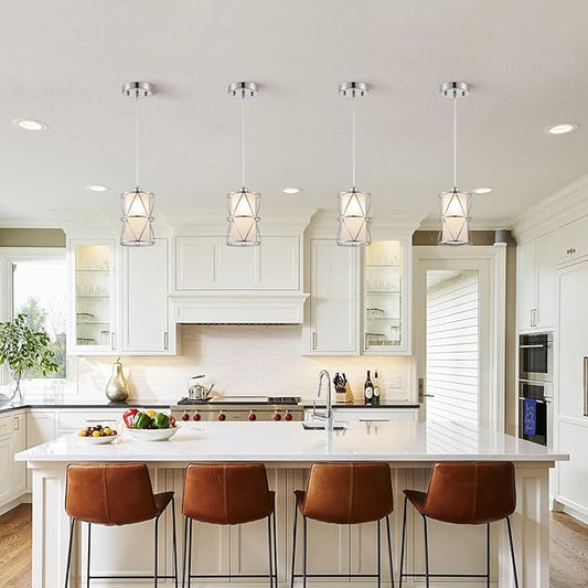 Pendant Light with Frosted Glass, Modern Pendant Lights Kitchen Island, Brushed Nickel Pendant Light Fixtures, Cylindrical Pendant Lighting for Kitchen Island, Dining Room, Foyer