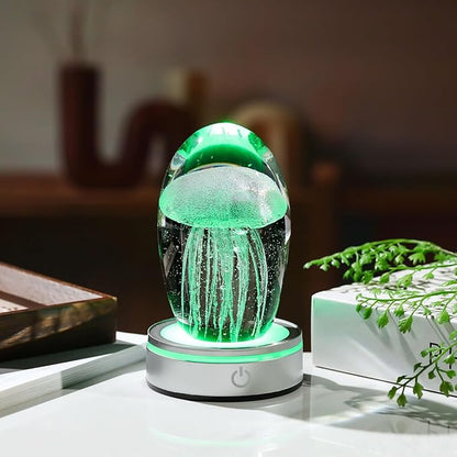 Handmade Jellyfish Lamp – Crystal Glass Figurine Colorful LED Night Light, Ocean-Themed Desk Decor, Aquarium & Beach Room Decor – Gifts for Women Nature Lovers (Purple)