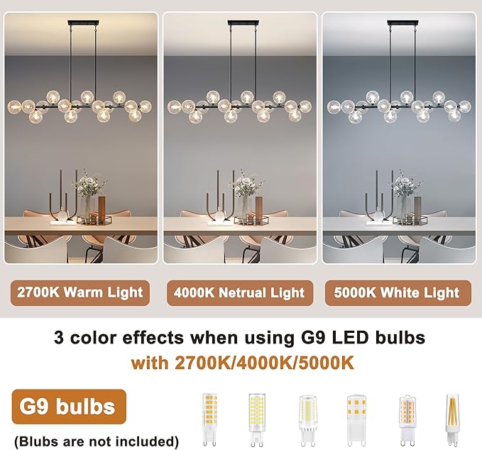 16-Light Linear Chandelier,55" Black Sputnik Chandeliers Clear Globe Modern Chandeliers for Dining Room Light Long Large Chandelier Sputnik Ceiling Light Fixture Pendant Lights Kitchen Island