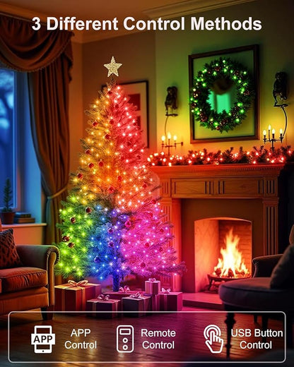 Smart Fairy Lights 33Ft 100 LED Twinkle String Lights with Remote & APP Control, Color Changing USB Fairy Lights Music & Mic Sync for 4th of July Bedroom Holiday Party Decor