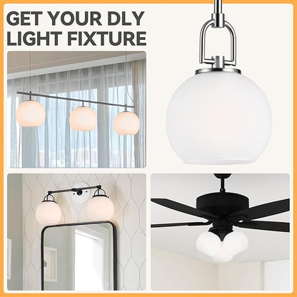2 Pack Lamp Globe Glass Shade, White Frost Glassshade Covers Replacements for Light Fixtures, 1.65 Inch Fitter Globes Lampshades for Wall Sconces Chandelier Bath Vanity Lights Pendants