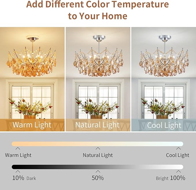 Crystal Ceiling Light Fixture, Modern Flush Mount Chandelier, 6-Lights Crystal Close to Ceiling Light, Chrome Hallway Light Fixtures for Bedroom Kitchen Entryway Bathroom Dining Room Living Room