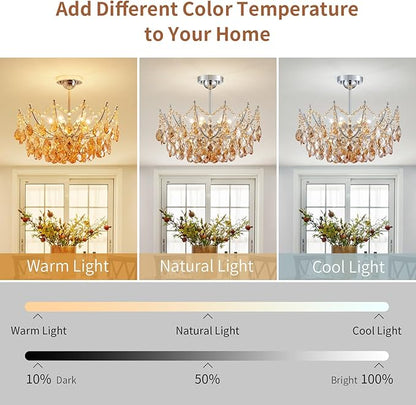 Crystal Ceiling Light Fixture, Modern Flush Mount Chandelier, 6-Lights Crystal Close to Ceiling Light, Chrome Hallway Light Fixtures for Bedroom Kitchen Entryway Bathroom Dining Room Living Room