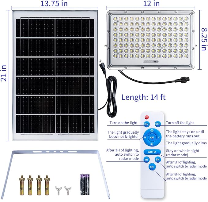 LANGY 300W Solar Flood Light Outdoor, 19200LM Solar Street Light Dusk to Dawn Security Lights, 6500K LED Solar Powered Outside Light Waterproof with Motion Sensor for Garden Yard Path