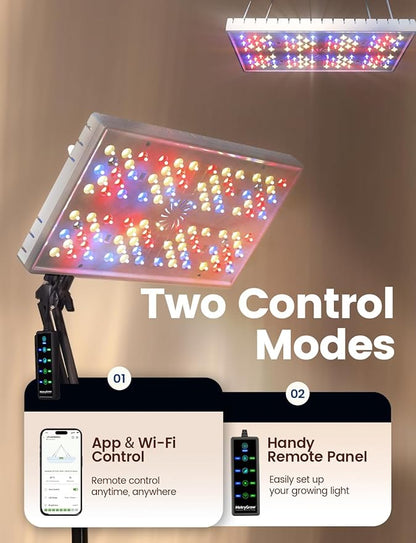 MetryGrow Grow Lights for Indoor Plants, [Smart APP & Expansive 2x2 Ft Coverage] Genuine 48Watt LED Full Spectrum Standing/Hanging Growing Plant Lamps, 8-Level Brightness, 270°Folding, 360°Rotation