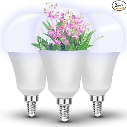 E12 Candelabra Small Base Grow Light Bulbs for Indoor Plants Full Spectrum 9W Grow Lamp 100W Replace with Blue Red 5000K LEDs for Seeds and Greens,Laboratory,Greenhouse,Garden,DIY Horticulture, 3 Pack