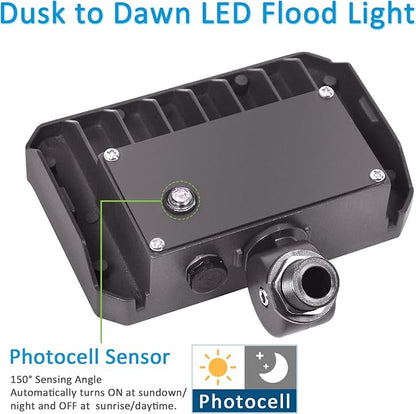 30W LED Flood Light with Knuckle, Outdoor Security Fixture Light with Dusk-to-Dawn Photocell 5000K 4,050lm(200W Equivalent) Waterproof with Base AC100-277V for Wall Mount Entrance Garden Yard