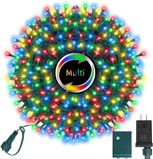 LAMPHOME 500 LED String Lights Outdoor, 16 Modes Plug-in Twinkle Fairy for Bedroom, 46ft 500LED Christmas Cluster Outdoor Waterproof - Multicolor