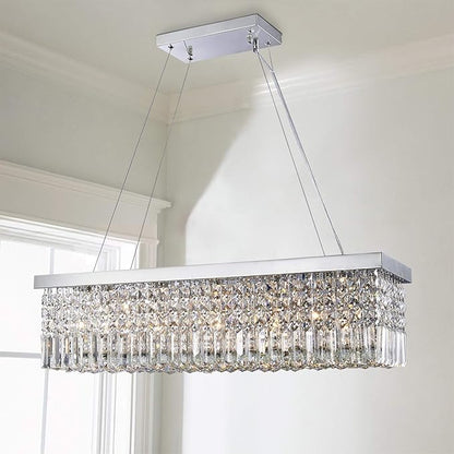 Saint Mossi 5-Lights K9 Crystal Chandelier for Dining Room, Rectangular Pendant Light Fixture for Kitchen Island, Raindrop Flush Mount Ceiling Light Fixture,H9 x W10 x L31, Chain Adjustable